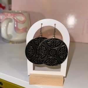 Black Engraved Round Earrings